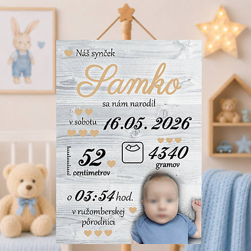 Tabuľka pre bábätko s údajmi o narododení  základná ivory DT20