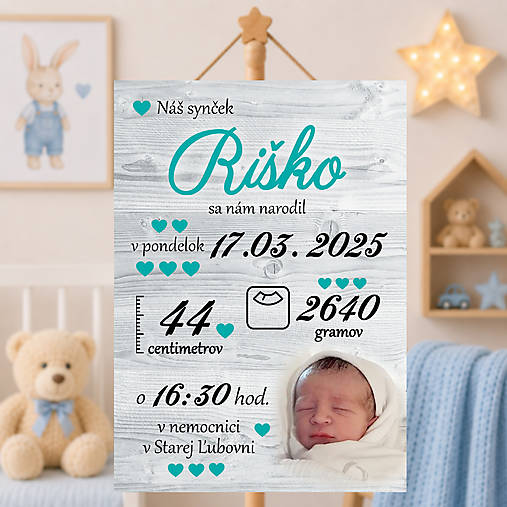 Tabuľka pre bábätko s údajmi o narododení základná mentol DT21