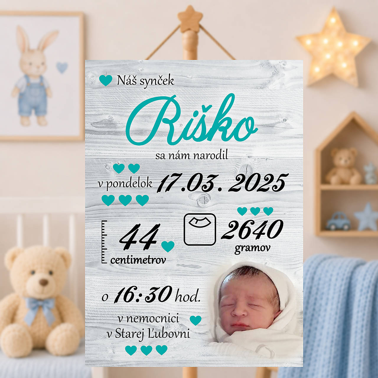 Tabuľka pre bábätko s údajmi o narododení základná mentol DT21