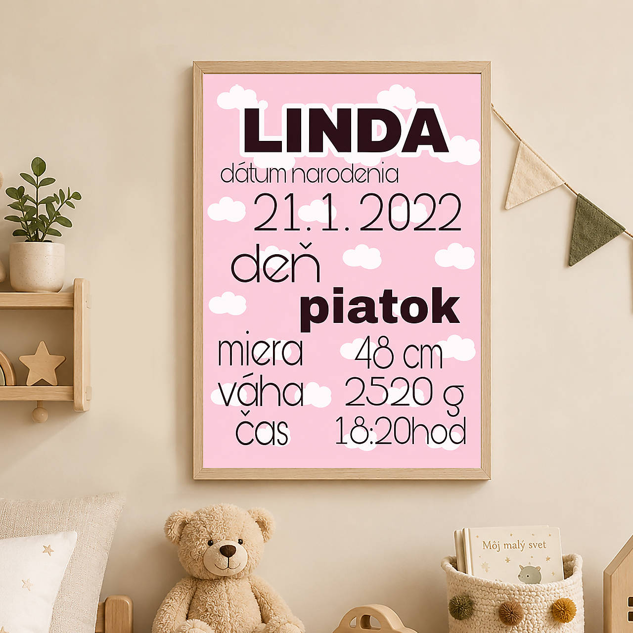Personalizovaný plagát do detskej izby s údajmi o narodení