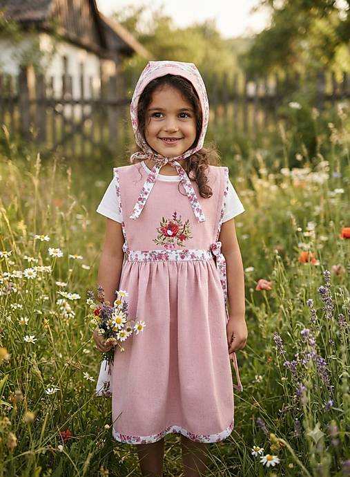 Iné oblečenie - Dievčenský vidiecky set: Zástera Tabard a čepček (3 - 5 rokov) - 18443515_
