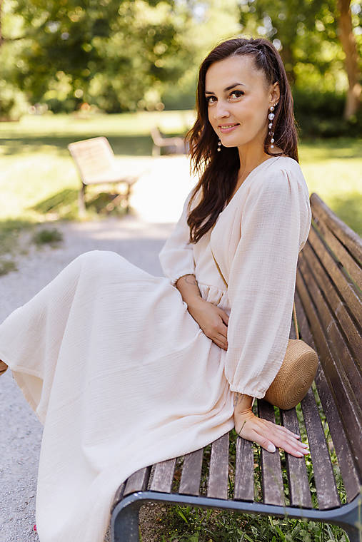 Oblečenie na dojčenie - Mušelínové maxi šaty "Boho Breeze" - jemná marhuľka - 18443204_