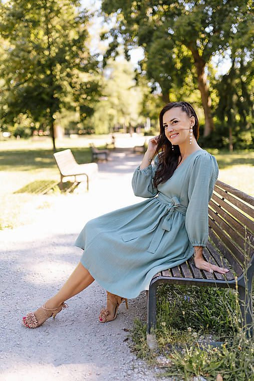 Šaty - Mušelínové maxi šaty "Boho Breeze" - púdrová mäta - 18443223_
