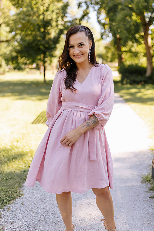 Šaty - Mušelínové maxi šaty "Boho Breeze" - púdrová staroružová - 18443256_