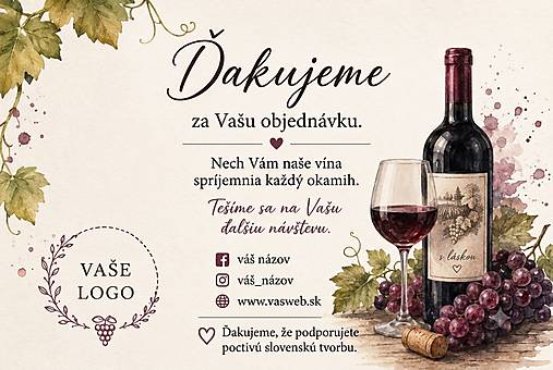 Magnetky - 100x Reklamná magnetka pre vinárov „Ďakujeme“ s vlastným logom - 18445237_