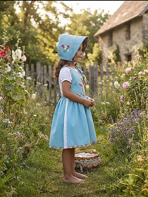 Iné oblečenie - Dievčenský vidiecky set: Zástera Tabard a čepček (3 - 5 rokov) - 18446278_