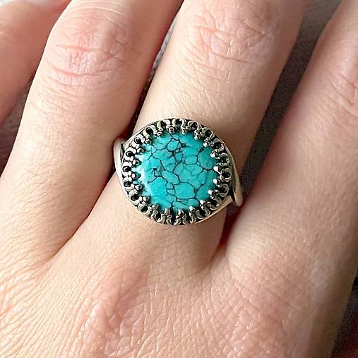 Turquoise Antique Silver Ring  / Vintage prsteň s prírodným tyrkysom E056