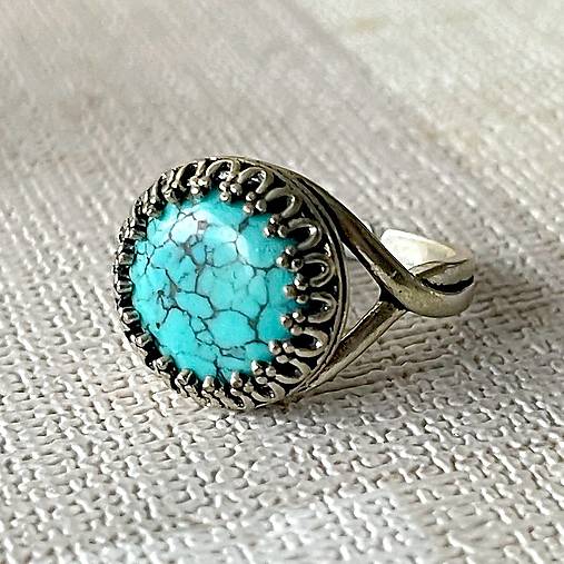 Turquoise Antique Silver Ring  / Vintage prsteň s prírodným tyrkysom E056