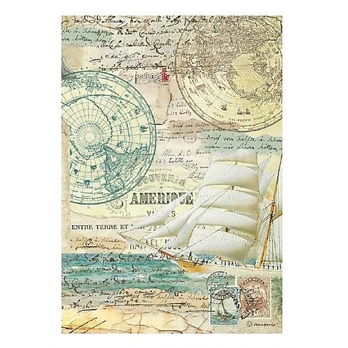Papier - Ryžový papier A4 - motív cestovateľský - Stamperia - DFSA4773 - 18452029_