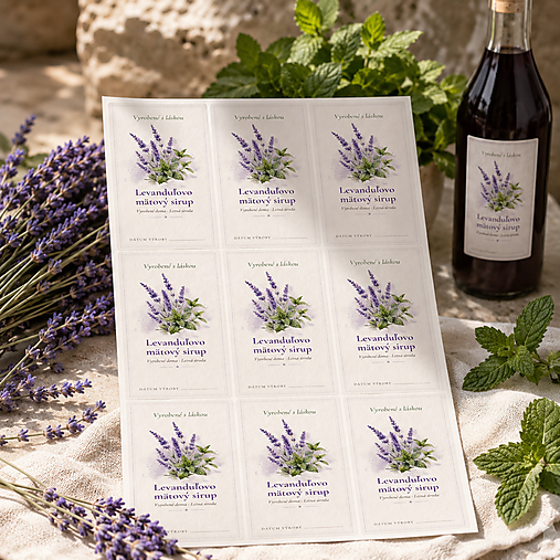 Úložné priestory & Organizácia - Personalizovaná nálepka na levanduľový sirup – podlhovastá - 18451635_