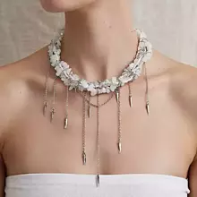 Náhrdelníky - Coker ICE QUEEN - Biely onyx a krištáľ / Ručne robený statement náhrdelník s hrotmi - 18454206_