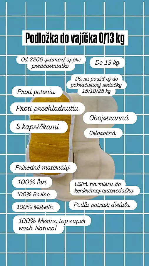 Detský textil - Podložka do autosedačky vajíčko  proti poteniu a prechladnutiu 100% Merino TOP SUPER WASH Natural - 18454518_