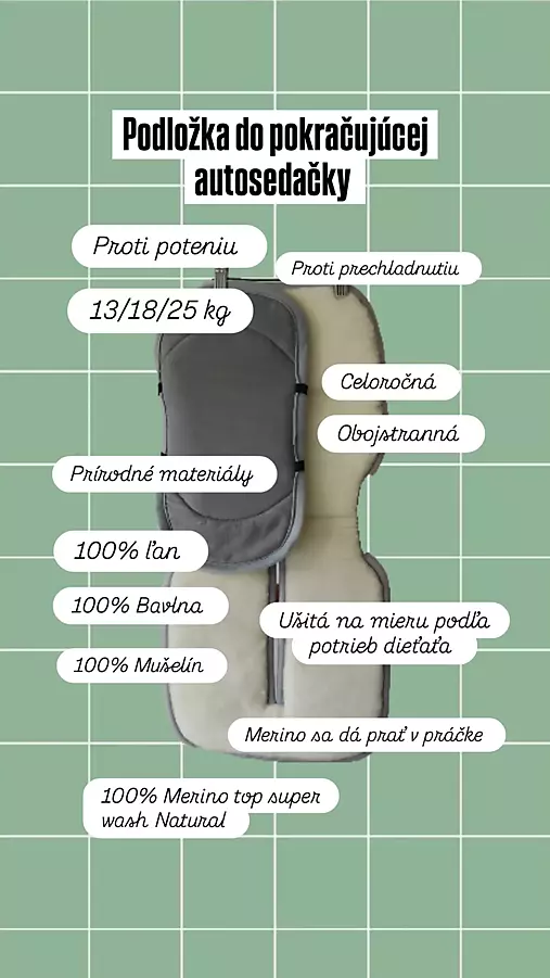 Detský textil - Podložka do autosedačky univerzálna proti poteniu a prechladnutiu 100% Merino Top Super wash Natural - 18454522_