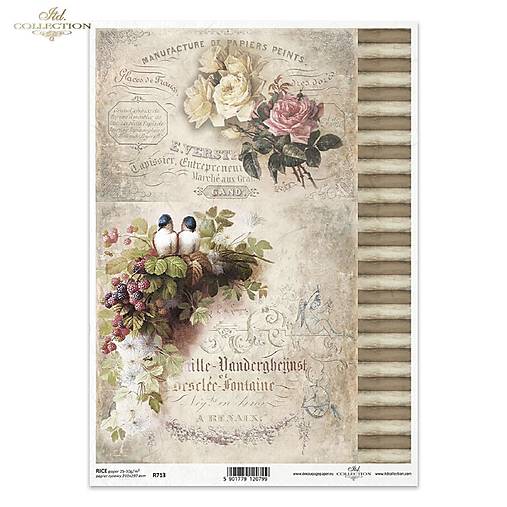 Ryžový papier A4 - vintage ruže - ITD Collection - R0713
