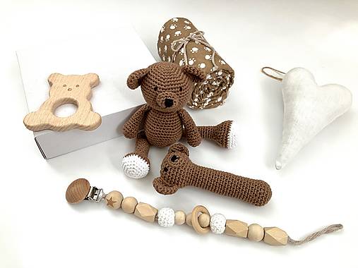 Hračky - Baby box-medvedík biela labka-mojkáčik,hryzátko,hrkálka,osuška,klip na cumeľ - 18456416_