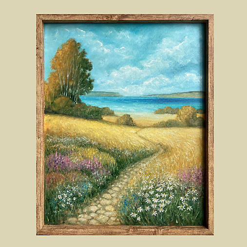 Obrazy - Cestička k moru_olej v ráme 52x42 - 18456483_