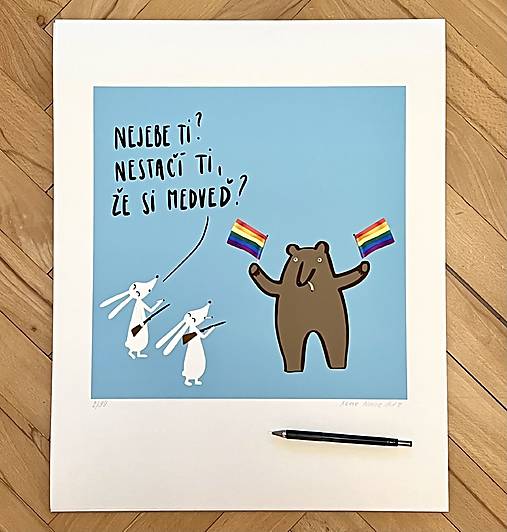 Medveď liberál L - giclée art print 40x50cm