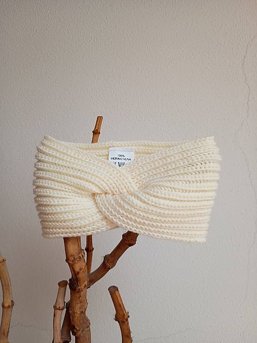 Čiapky, čelenky, klobúky - Čelenka 100% merino (Smetanová) - 18465210_