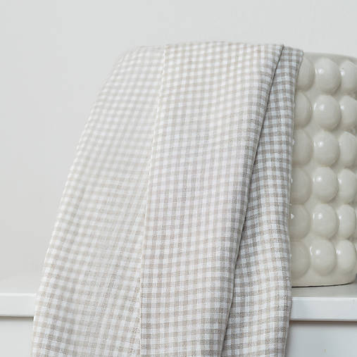 Textil - Európsky ľan kockovaný biela béžová - 18468666_
