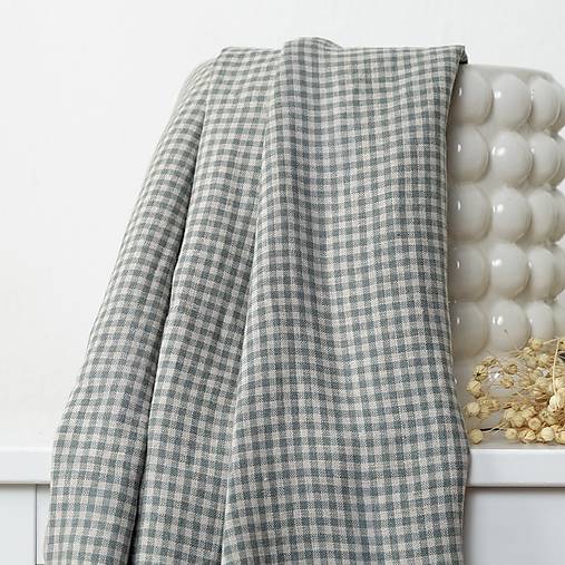 Textil - Európsky ľan kockovaný zeleno prírodný - 18468837_