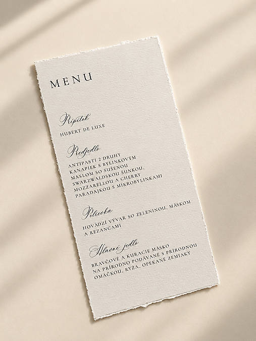 Papiernictvo - Svadobné menu s trhaným okrajom - 18469733_
