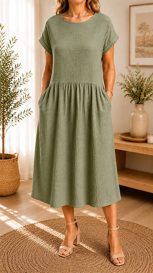 Šaty - Mušelínové šaty - khaki - 18469319_