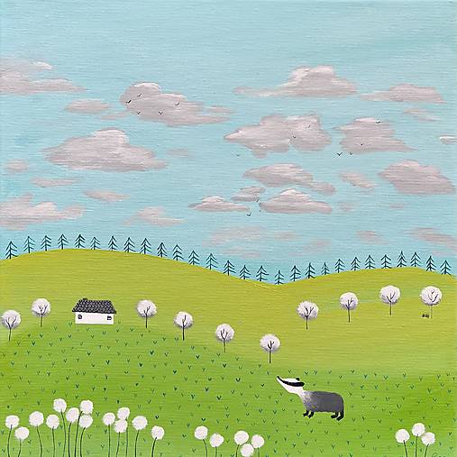 Jarná krajinka s jazvecom, originál 40x40