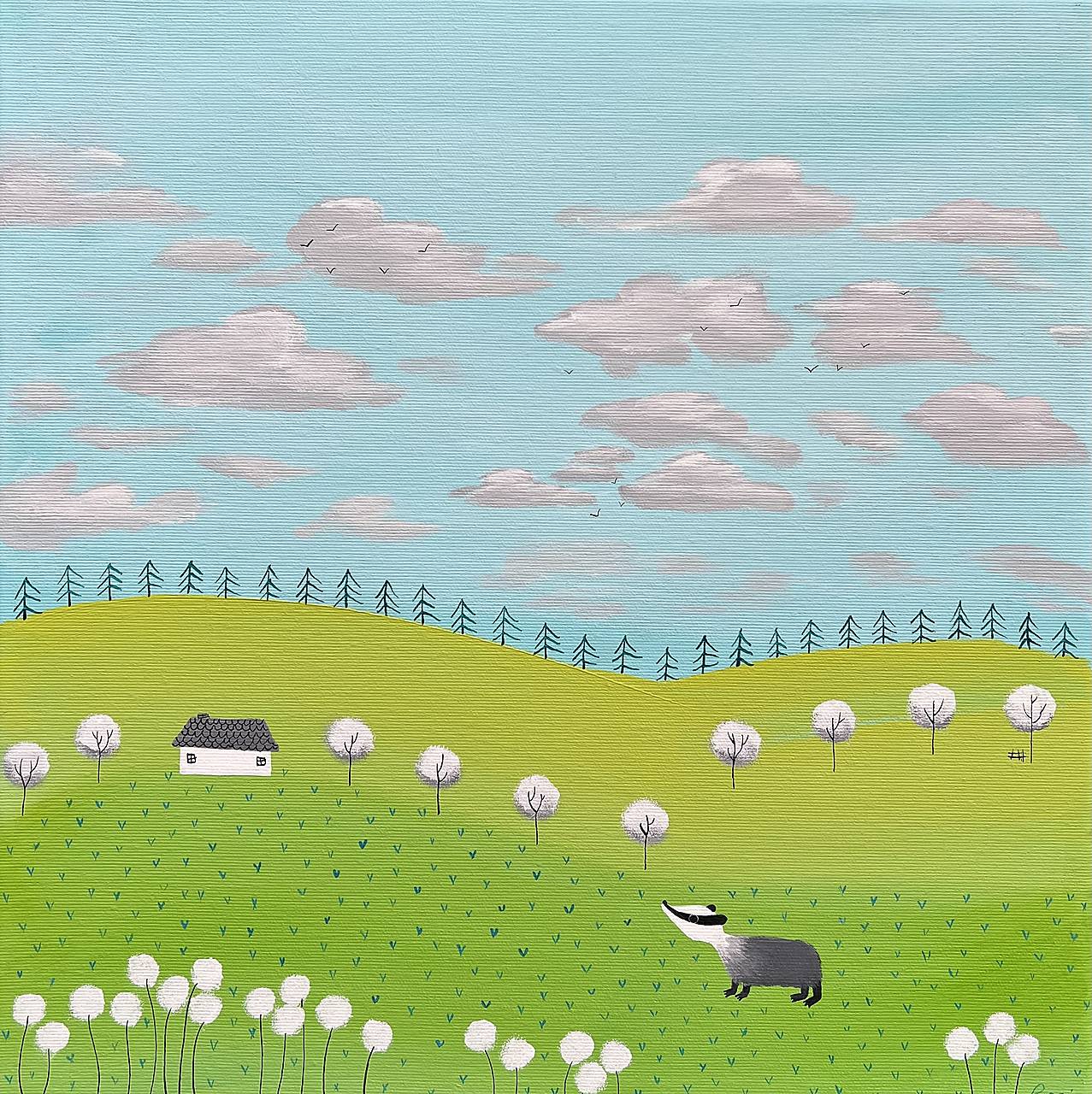 Jarná krajinka s jazvecom, originál 40x40