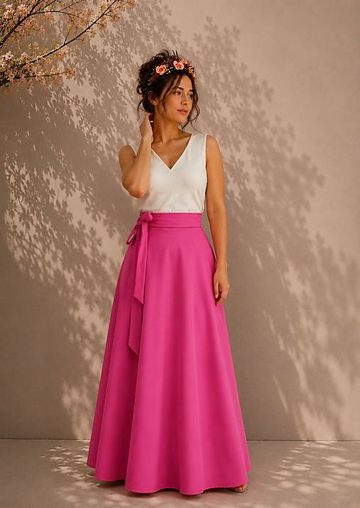 Sukne - DLOUHÁ PŮLKOLOVÁ SUKNĚ - MAGENTA - 18471108_