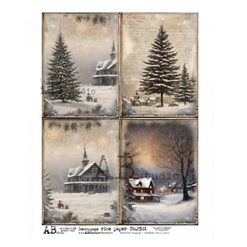 Papier - Ryžový papier A4 - zimná krajina - AB studio - 2381 - 18475884_