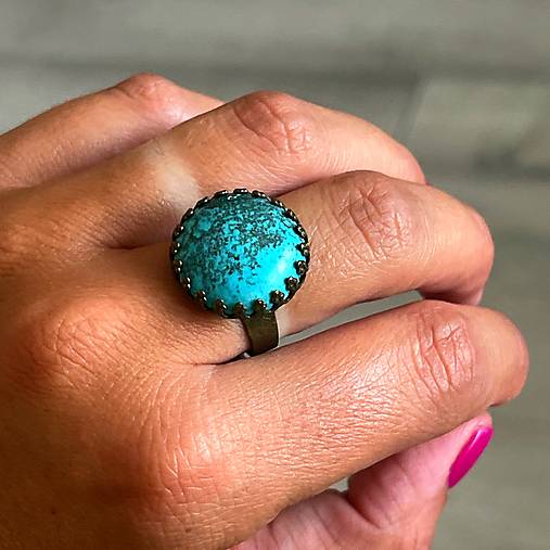 Turquoise Antique Silver Ring  / Vintage prsteň s prírodným tyrkysom E056