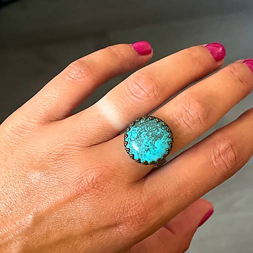 Turquoise Antique Silver Ring  / Vintage prsteň s prírodným tyrkysom E056