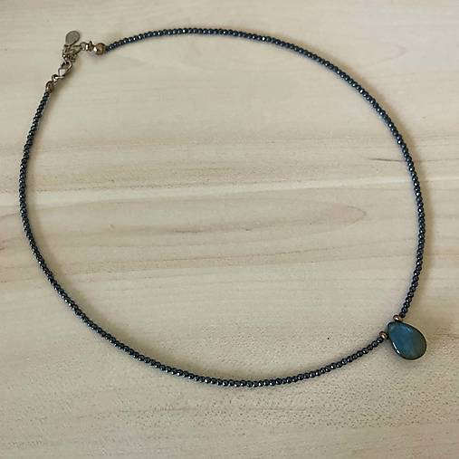 Labradorite Teardrop Hematite AG925 Necklace / Náhrdelník labradorit, hematit, striebro AG925