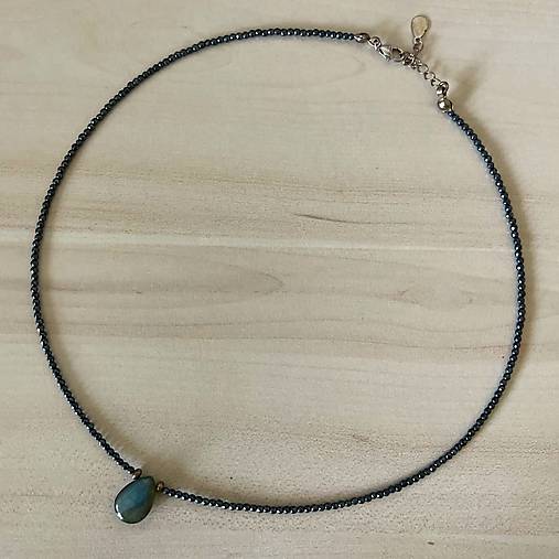 Labradorite Teardrop Hematite AG925 Necklace / Náhrdelník labradorit, hematit, striebro AG925