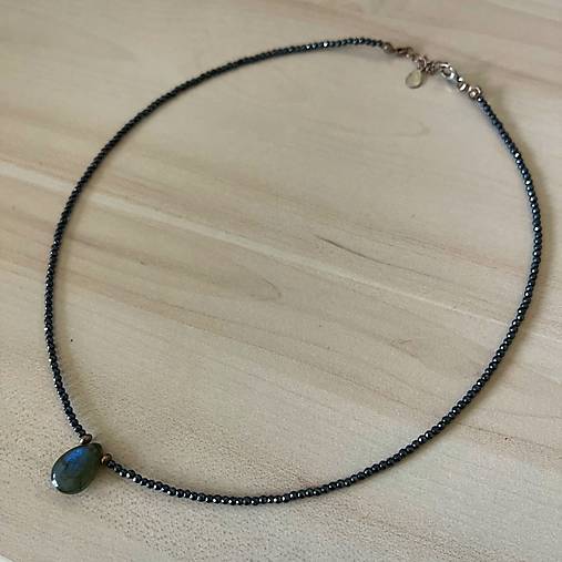 Labradorite Teardrop Hematite AG925 Necklace / Náhrdelník labradorit, hematit, striebro AG925