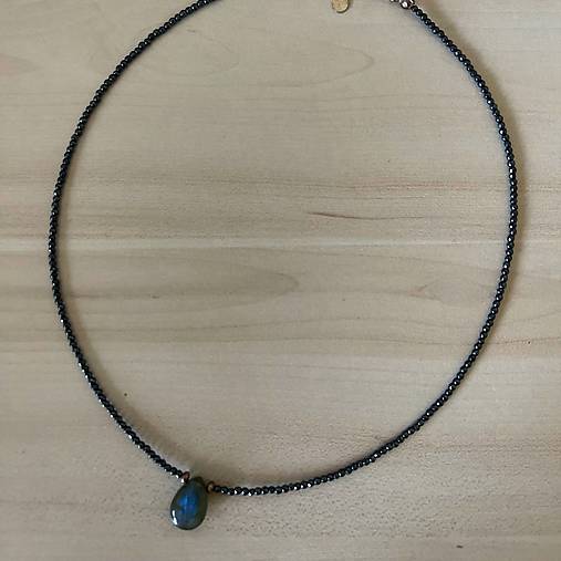 Labradorite Teardrop Hematite AG925 Necklace / Náhrdelník labradorit, hematit, striebro AG925