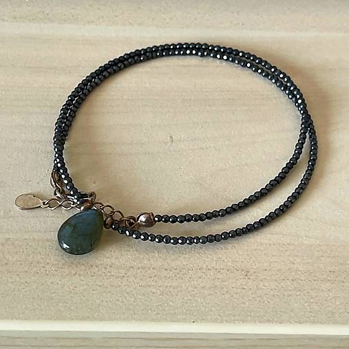Labradorite Teardrop Hematite AG925 Necklace / Náhrdelník labradorit, hematit, striebro AG925