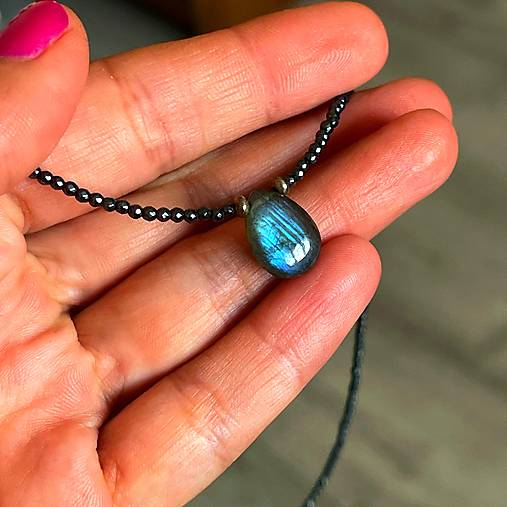 Labradorite Teardrop Hematite AG925 Necklace / Náhrdelník labradorit, hematit, striebro AG925