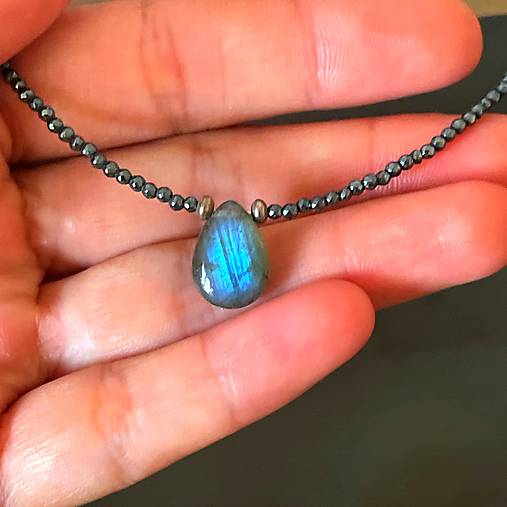 Labradorite Teardrop Hematite AG925 Necklace / Náhrdelník labradorit, hematit, striebro AG925