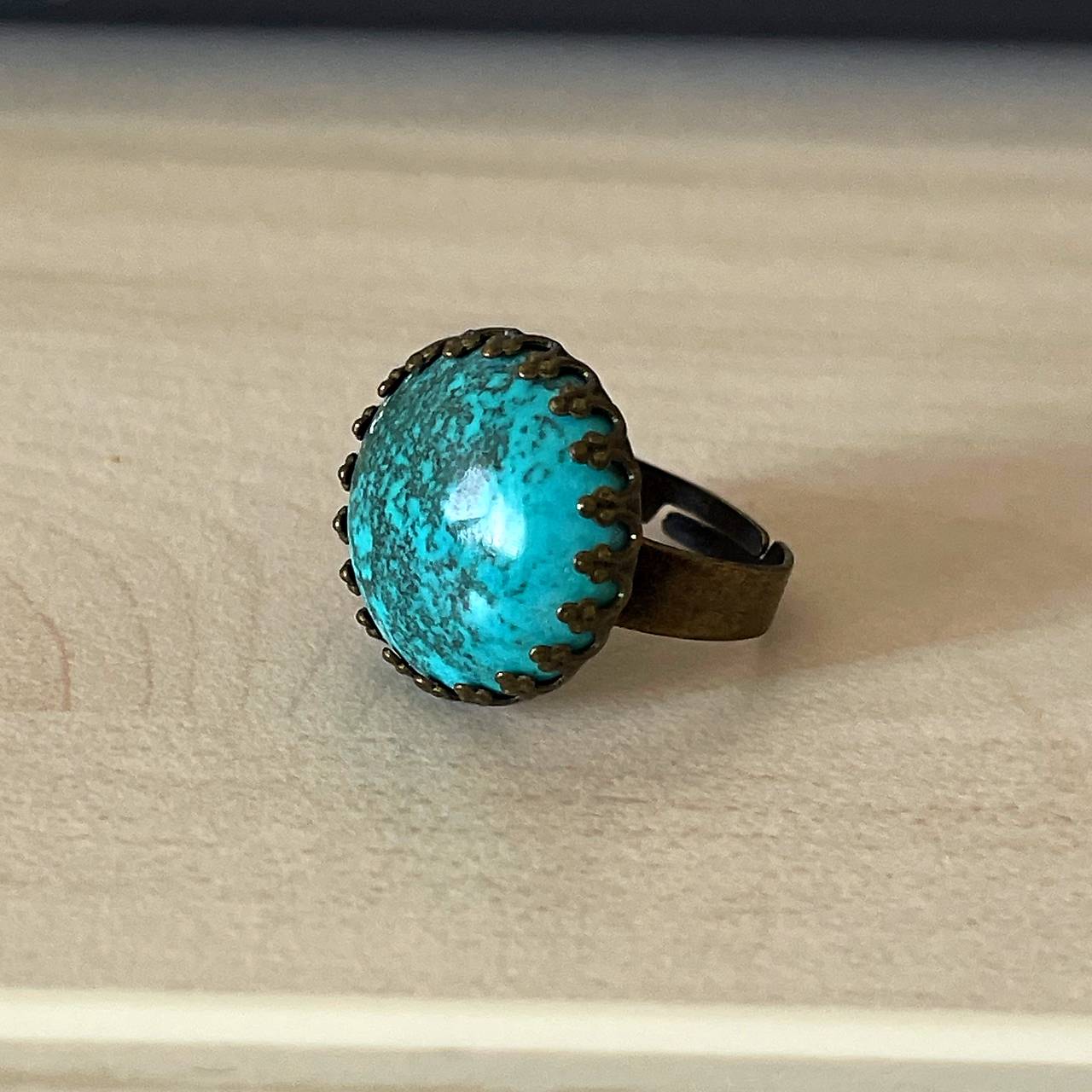 Turquoise Antique Silver Ring  / Vintage prsteň s prírodným tyrkysom E056