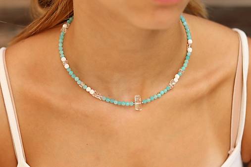 Letný náhrdelník choker - amazonit, krištáľ