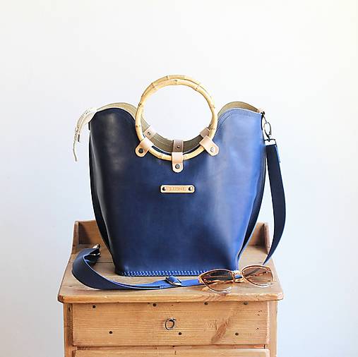 Veľké tašky - Leather handbag *Navy* - 18478696_