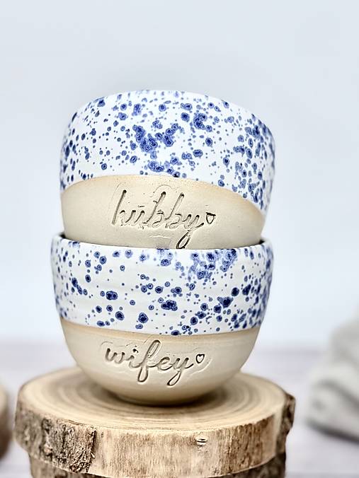 Blue - set pohárikov cappuccino Wifey, Hubby Limited (200ml, bez uška)