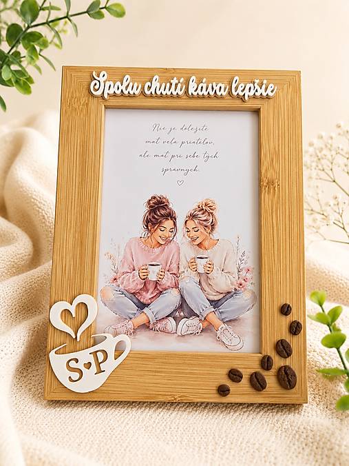 Rámiky - Personalizovaný fotorámik pre kamarátku | Spolu chutí káva lepšie (Svetlohnedý) - 18481654_