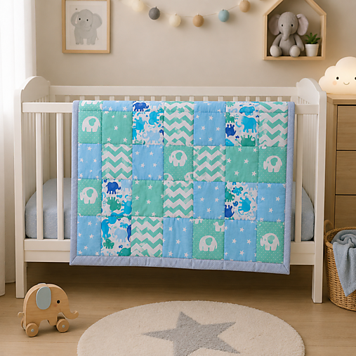 Detský textil - Modro-mentolová patchworková deka 100*100cm - 18483853_