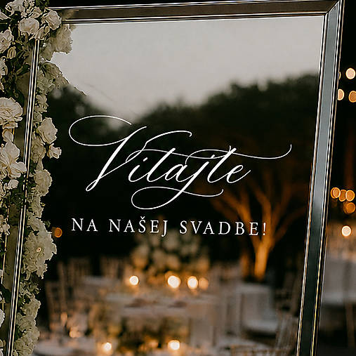 Úložné priestory & Organizácia - Svadobná nálepka Vitajte na našej svadbe (Na plochu š. 40cm) - 18486679_