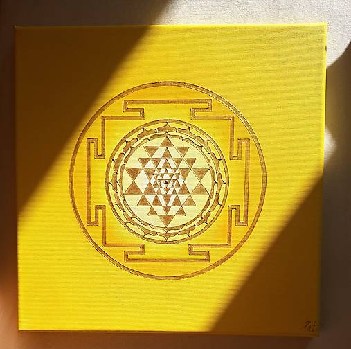 Obrazy - SLNEČNÁ OCHRANNÁ  MANDALA  SRI  YANTRA 60 x 60 - 18486742_