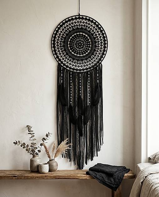 Dekorácie - Lapač zlých snov Nočná holubica 40 x 115 cm - 18487733_