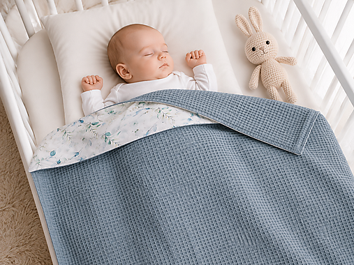Detský textil - Deka vafľová + eucalyptus - 18488604_