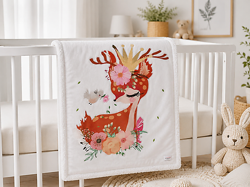 Detský textil - Minky deka latte so srnkou - 18488606_